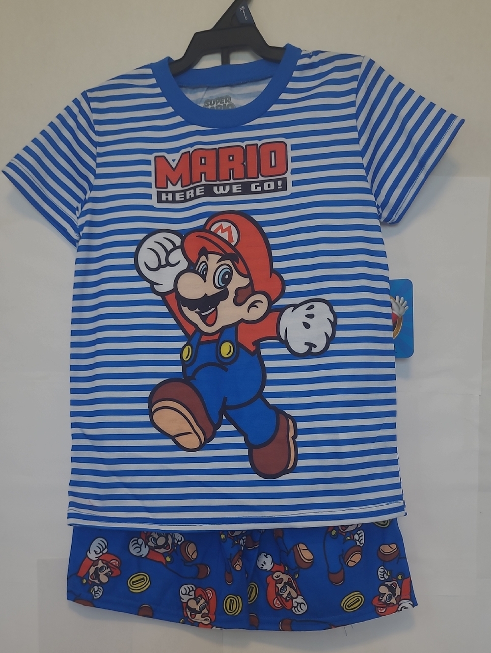 Nintendo Blue White Red Mario Striped Kids Pajama Set
